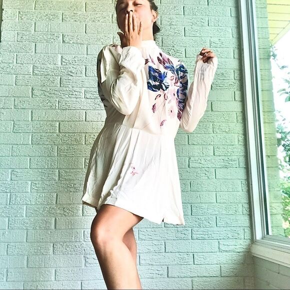 Free People Long Sleeve Tie Open Back Floral Dress - Picture 4 of 8